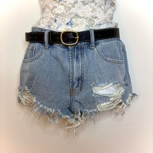 Distressed Denim Light Wash High Waisted Shorts